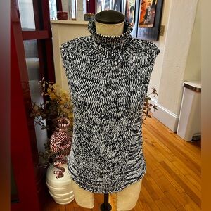 White House Black Market Navy and White Sleeveless Turtle Neck